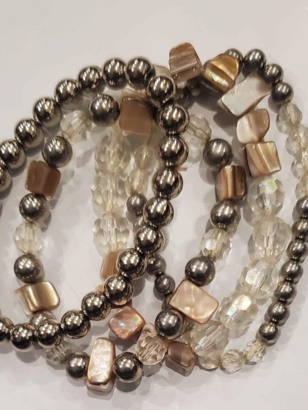 Women's 4 Multi Tone Beaded Stacking Elastic Bracelets